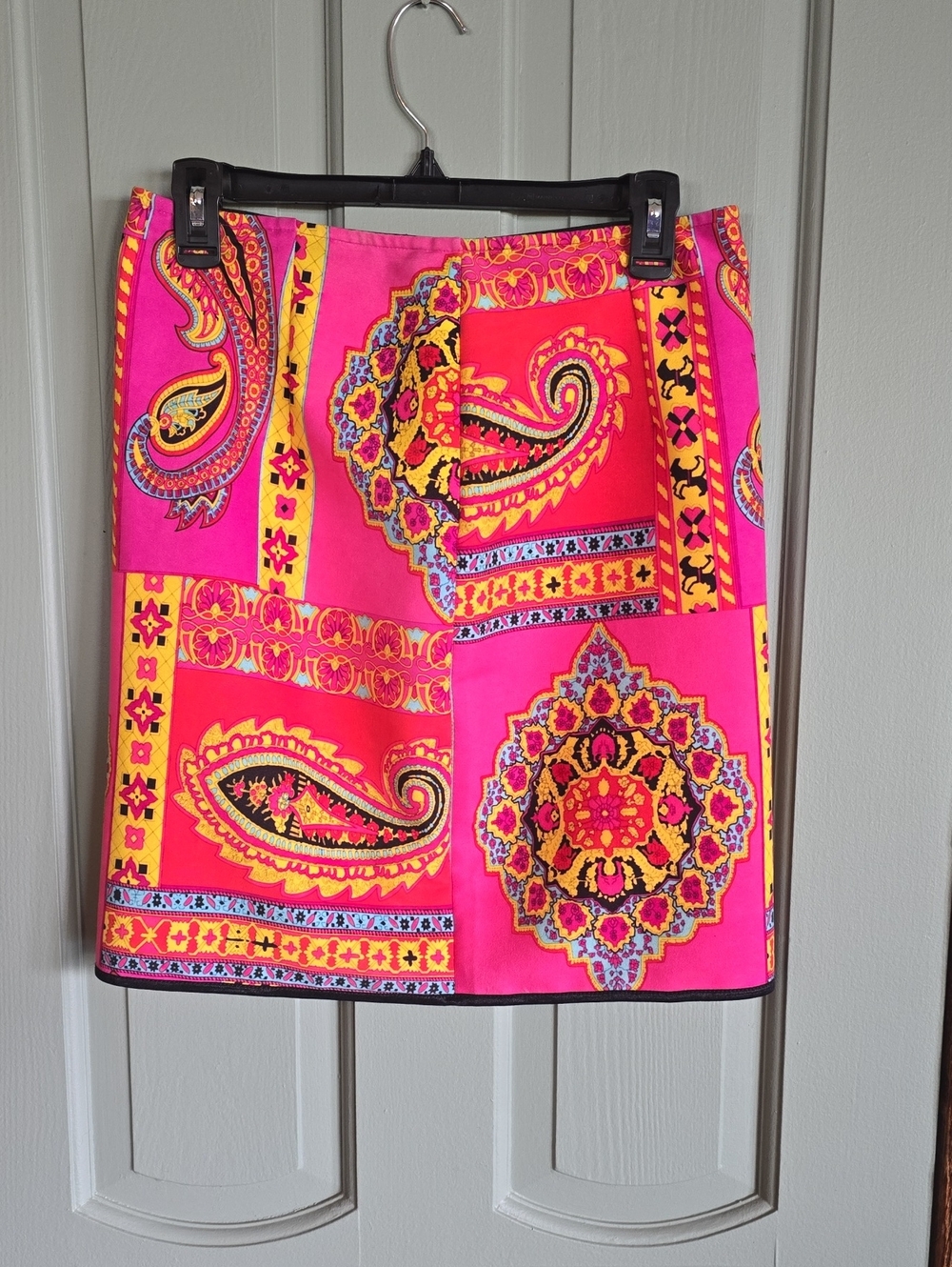 Bright Pink Paisley Block-Print Mini Skirt